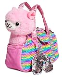 Little Jupiter Pet ぬいぐるみセット 財布付き リバーシブルスパンコール&チャーム付き - 4~7歳の子供向けぬいぐるみ - ぬいぐるみ財布 - 女の子用ぬいぐるみ - (ピンクラマ)