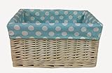ブルーSpotty LinedウィッカーオープンストレージバスケットL