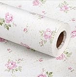 FUT(エフュ ト) 美しいホワイト背景ピンクローズ柄PVC自由裁断はがせるDIY壁紙シール　リビング/和室/店舗/会社/オフィスにおしゃれ貼付シールタイプウォールステッカー幅45cm*長さ1000c