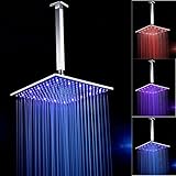 dzt1968 Contemporary正方形LED降雨シャワーヘッド16インチクロム真鍮