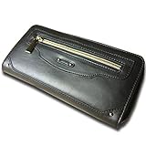 スタッズ使い微光沢フェイクレザーのファスナー長財布BK