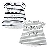 (ホワイト/95cm)ベビー服 女の子 Tシャツ 半袖 Dolly Ribbon ドーリーリボン ボーダー柄 バック切替 リボン ロゴプリント 女児 ベビー