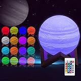 AOLVO Jupiterランプ、USB充電式3d印刷Jupiterランプwith木製Base、16色の変更RGB、リモート&タップタッチセンサーコントロール、装飾用ナイトライト子供、誕生日、ベッドサ