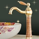 awxjx Washroomシンクミキサータップヨーロピアンスタイルincrease高Jade Sit回転ゴールドCeramics Wash Basinホットとコールド