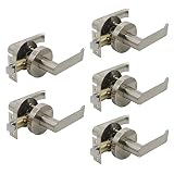 Probrico 室内用 パッセージ ドアノブおよびハンドル キーレス サテンニッケル仕上げ ロックセット Door Lever-02SNPS DL02SNPS-US5Pack