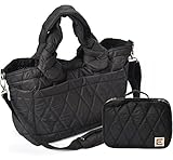 【B5-4】 ショルダー付き 2WAY マザーズバッグ ポーチ付き2点セット 斜め掛け ママバッグ　■MAMA-SET2■ (BLACK)