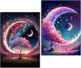 Amyaker ダイヤモンドアート キット 四角いビーズ 全面 2個セット ダイアモンドビーズ絵画キット DIY 手作り絵画 モザイクアート 5D モザイクアート ダイヤモンド塗装 全面貼り付けタイプ 30x40cm ピンクムーン