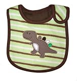 Baby Bib, Stripey Dinosaur, FULLY LINED INNER WATERPROOF LAYER, - Brown & Green by Fab4babystars