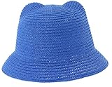 C-Princess子供帽子 麦わら風ハット ストローハット 耳付き 猫ちゃん ベビー キッズ 男の子 女の子 かわいい 春夏 アウトドア (2ブルー)
