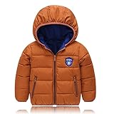 PANCY 子供服 秋冬 長袖 ダウンジャケット キッズ ダウンコート 男の子 女の子 フード付き 防寒コート 厚手 無地(ブラウン,120cm)