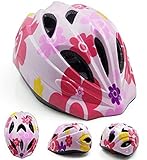 軽量 子供用 自転車 ヘルメット キッズ ジュニア アジャスター付き 調節可能 (花柄, M（50～58ｃｍ）)