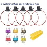 artgear 5点32 V 20 A防水ヒューズホルダー、16 AWG atoブレードヒューズホルダーインラインで、キャップ、標準プラグソケット6pcsミディアム刃ヒューズ