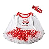 KINDOYO 赤ちゃんの女の子 クリスマスレースドレス幼児王女のファンシーパーティーコスチュームロンパー長袖 / 半袖 のダンスサンタ子供 ドレス / セット ヘッドバンド