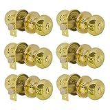 Probrico Polished Brassラウンドボールドアノブ内部エントリドアLocksetプライバシーバスルームPassageキーレスドアハンドル 6 Pack HMBKPB-DL609-6P