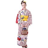 [きものひろば悠] セール価格 綿麻浴衣 オリジナル浴衣 3点セット(浴衣 帯 下駄) レディース TL トールサイズ 大きいサイズ ykt1500／赤ストライプ・あさがおレトロコーデ B:作り帯