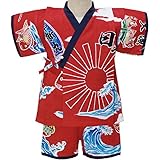 【日本製】【綿100％】大漁旗柄 甚平スーツ TAIRYOUKI KANJI WAGARA レッド◇120cm