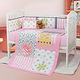 Brandream Baby Nursery Crib Bedding Set for Girls withピンクフローラルCartoon Polka Dotベビーシャワー、理想的なギフト、7pcs