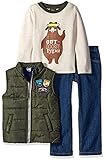 Boys Rock Little Boys' Toddler 3 Pc Puffy Vest Set Out-Doorsy Olive 2T [並行輸入品]