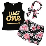 ベビー　子供服　綿　夏　タンクトップ　ショートパンツ　ヘッドバンド　花柄　3点セット　ノースリーブ　ファッション　爽やか　普段着 (100)