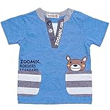 【本体綿100％】2017年 夏物 ZOOMIC ズーミック 天竺 開き見せポケ アップリケ 半袖Ｔシャツ ブルー◇90cm