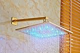 votamuta Luxury Golden仕上げLED降雨シャワーヘッド12 " Square Head Noシャワーアーム