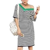 Lifestr(ライフスター)Vネック　ロング丈　Tシャツ　ワンピース　ボーダー　スポーティ　ラフカジ　大きいサイズ　ゆったり　ぽっちゃり　マタニティ　ルームウェア　カジュアル　トップス(オリジナルエ
