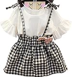 ベビー レイヤード風ワンピース 【 白 × 黒 90 】 フリル トップス × ギンガム チェック スカート トップス Tシャツ 乳児 幼児 ベビー服