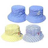 ベビー 帽子 クロッシェ 女の子 男の子 Kids Foret キッズフォーレ リバーシブル UVカット ギンガムチェック イカリ刺繍 女児 男児 ベビー (1.イエロー/48cm)