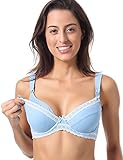 Gratlin レディース 花柄レース ワイヤー入り フルカップ 妊婦 美胸 マタニティブラ 授乳ブラジャー スカイブルー D95