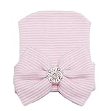 Refaxi 赤ちゃんの女の子新生児の幼児のシフォンボウのネクタイキャップと柔らかい帽子ストライプシャイニー（ピンク）
