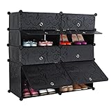 Hapilife シューズラック 組み立て シューズボックス 2列4段 靴収納 収納ボックス ブラック 幅88×奥行37×高さ93cm