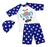 Double two 子供 ベビー 男の子 星柄水着 ラッシュガード キッズ ボーイズ 帽子付き 上下セット (120－130cm)