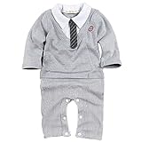 ネクタイ付フォーマルカバーオール【サイズ70-80-90-95】男の子スーツ シンプルなセレモニー服【グレー・ブラック】 (95cm, グレー)