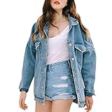 レディースジャケット、todaiesレディースデニムジーンズコートカジュアルボーイフレンドオーバーサイズゆったりジャケット M ブルー