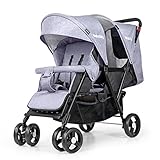 ツインベビーベビーカー、折り畳み四輪車、高炭素鋼ボディ、スーパーショックアブソーバ ( Color : Grey )