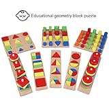 gloglow 8pcs /セット木製パズル知的ブロック早期教育学習おもちゃ組み立てる建物ジオメトリ形状