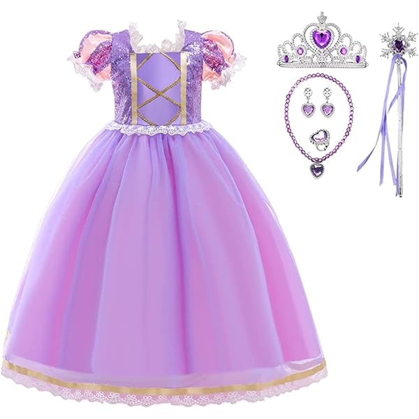 ラプンツェルドレス 100-140【即納】ラプンツェル風ロングタイププリンセスドレス