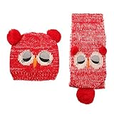 AmazingDeal マフラー 帽 セット 防寒 赤ちゃん 子供 男の子 女の子 ウールニット 温かい フクロウ 可愛い (レッド)