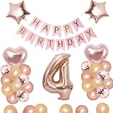 誕生日 バルーン 風船 飾り付け セット 4歳 ローズゴールド 数字 バルーン 男の子 女の子 HAPPY BIRTHDAY ガーランド ハート風船 紙吹雪風船 大人 ハッピーバースデー 飾り