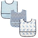 Luvable Friends ラバブルフレンズ Waterproof Bib with Crumb Catcher Pocket ポケット付き 防水エプロン 3枚セット 食事用 ビブセット Blue