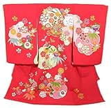 お宮参り 女の子 着物 産着 初着 お祝い着 手描京友禅 赤色 花鈴文様 日本製 ug279