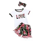 (プタス)Putars ベイビー服 子供服 上下セット 女の子 Tシャツ LOVE 花柄 パンツ タッセル付き ヘアバンド付き 可愛い オシャレ スポーツ 運動会 通園 旅行 記念日 プレゼント 2-
