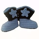 Cowboy Baby Bootie Boots Handmade Crochet Baby Boots Toddler Shoes Blue with Apricot 9cm by Holystor