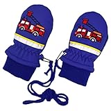 アスナロ（グローブ） スノーミトン ベビー 男の子 子供 くるま プリント 手袋 防寒 紐付1-2才 ブルー