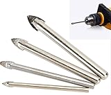 UNHO ガラスドリルビット 4本 穴あけ用　小径ドリル 4mm 6mm 8mm 10mm4本入 超硬合金製 セラミック 大理石 タイル ミラー適用 スピアヘッド　耐久性