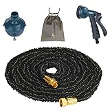 (Yoofor) ヨウフォー 伸びるホース 7.5m→22.5m 3倍に伸びる 8パターン散水ノズル 収納ポーチ付 ブラック