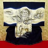 【雲龍と虎・紺・ベージュぼかし】 男児　初着　祝着 のしめ 産着 男の子のお宮参り着物 高級 フードセットプレゼント付