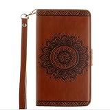 iPhoneフラワー財布case-auroralove IphoneクラシックEthnic曼荼羅花柄PUレザーカードスロットスタンド機能ケースwith Leather Strip forガールズレディ