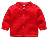(ラボーグ) La Vogue キッズ ニット セーター 子供服 女の子 長袖 カーディガン かわいい ベビー コート アウター ジャケット 上着 ハート柄 秋冬 レッド 90