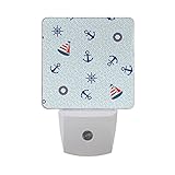 naanleのセット2航海ステアリングホイールとヨットアンカーLifebuoy Marine海テーマ装飾自動センサーLED Dusk to Dawnナイトライトプラグinインドアfor Adults